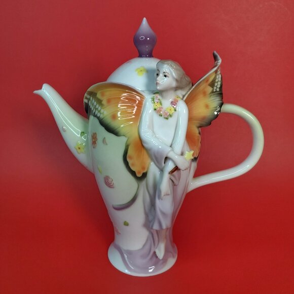 Butterfly Fairy Teapot – Fine Bone China, Art Nouveau Style - Picture 1 of 10